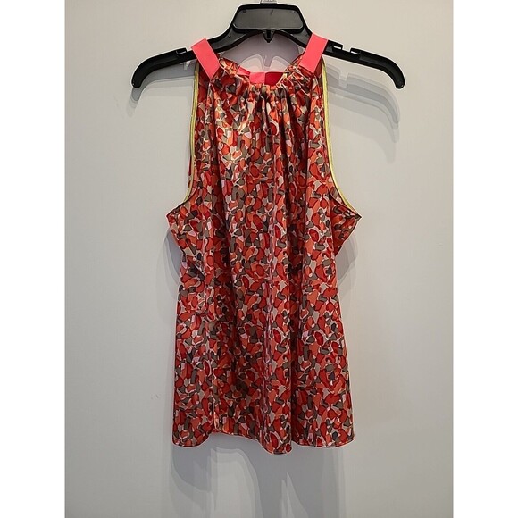 TAHARI Women Thin Light Slippery Polyester Halter Tank Top Multicolor Geo Sz M - Picture 1 of 8